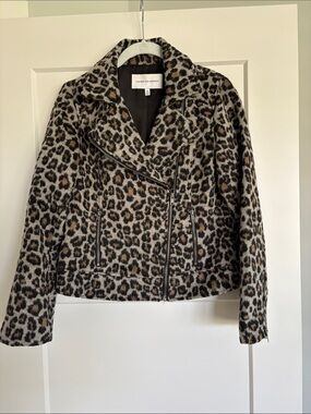 cupcakes & cashmere Leopard Print Moto Jacket - Brown/Black